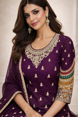 Royal Wine Chinon Kurta Set with Designer Sharara & Dupatta