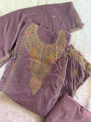 Unstitched Mauve Embroidered Velvet Suit Set