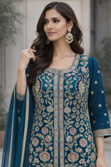 Royal Teal Blue Hand Embroidered Sharara Set