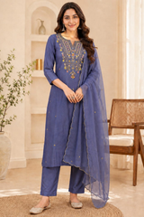 Lavender Embroidered Kurta Set with Organza Dupatta