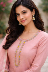 Blush Pink Roman Silk Kurta Set with Dupatta