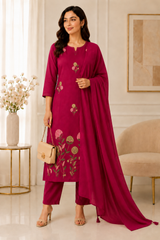 Elegant Pink Embroidered Kurta Set with Dupatta