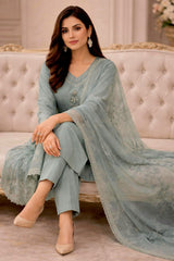 Sage Green Embroidered Roman Silk Kurta Set with Dupatta