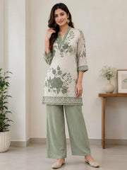 Sage Green Cotton Co-ord Set with embroidery