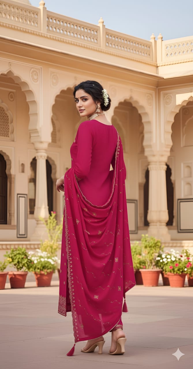 Pure Dola Russian Jacqard with Khatli Handwork Suit Set and Chanderi Silk Heavy Dupatta
