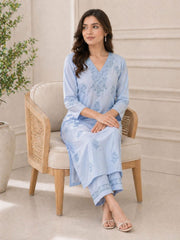 Light Blue Chikankari Rayon Kurta Set (Without Dupatta)