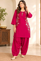 Elegant Cherry Embroidered Kurta with Farsi Salwar