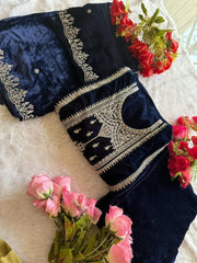 Unstitched Midnight Blue Embroidered Velvet Suit Set