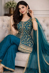 Beautiful Blue Hand Embroidered Sharara Set
