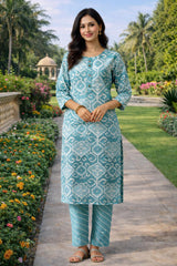 Pastel Aqua Daily Wear Cotton Kurta Set with Dupatta