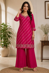 Exquisite Pink Crepe Handwork Kurta Set with Dupatta