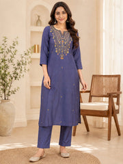 Lavender Embroidered Kurta Set with Organza Dupatta