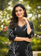 Black & White Printed Rayon Kurta Palazzo Set