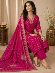 Regal Pink Dola Silk Kurta Set with Heavy Zari Dupatta