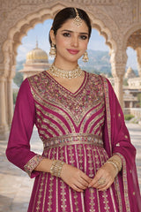 Beautiful Rani Pink Embroidered Chinon Palazzo Suit Set