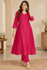 Graceful Rani Pink Roman Shimmer A Line Kurta Set