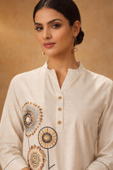 Ivory Cotton Co-ord Set with Thread Embroidery