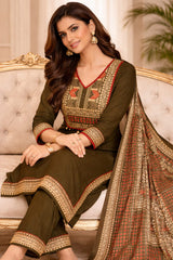 Elegant Green Cotton Kurta Set with Printed Dupatta