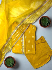 Mustard Yellow Embroidered Suit Set with Dupatta