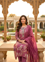 Pink Cotton Silk Floral Embroidered Kurta Set with Dupatta