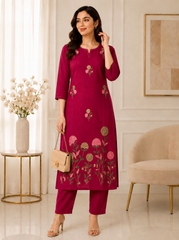Elegant Pink Embroidered Kurta Set with Dupatta