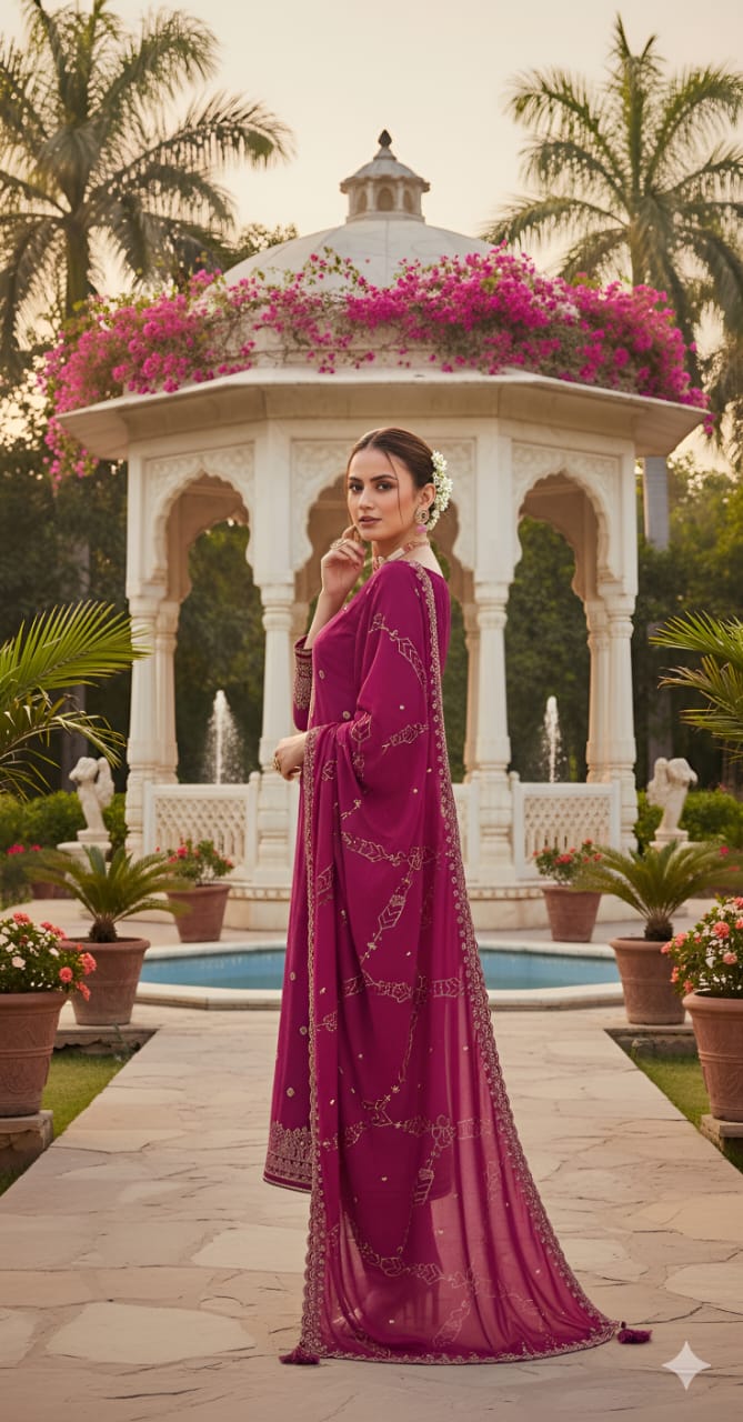 Pure Dola Russian Jacqard with Khatli Handwork Suit Set and Chanderi Silk Heavy Dupatta