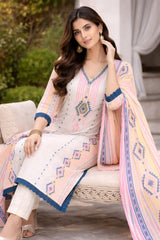 Elegant Off-White Cotton Kurta Set with Pastel Prints & Striped Dupatta