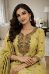 Mustard Yellow Linen Cotton Kurta Set with Dupatta