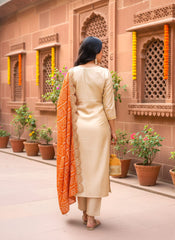 Gorgeous Kurta Set with Embroidered Yoke & Bandhani Print Dupatta