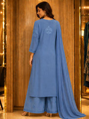 Powder Blue Handwork Chikankari Kurta Set with Chiffon Dupatta
