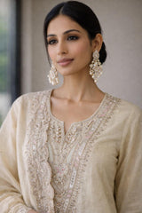 Graceful Ivory Shimmer Embroidered Kurta Set with Dupatta