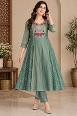 Graceful Sage Green Salsa Anarkali Set with Dupatta