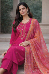 Rani Radiance Embroidered Suit Set with Contrast Orange Embroidred Dupatta