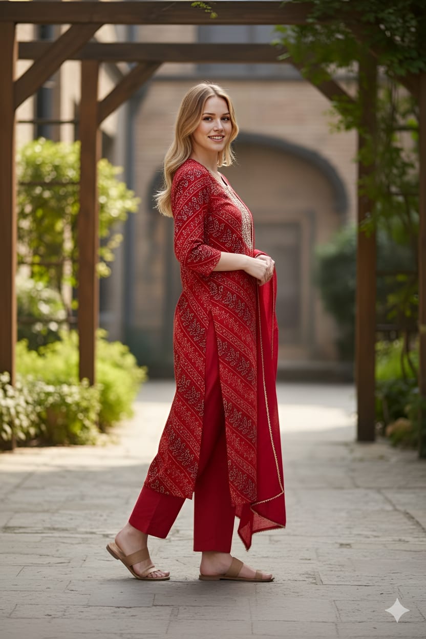 Elegant double shade Muslin Embroidered Suit Set