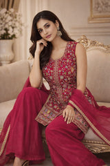 Royal Dark Pink Fendi Designer Sharara Set