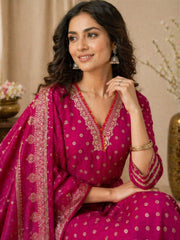 Regal Pink Dola Silk Kurta Set with Heavy Zari Dupatta