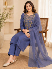 Lavender Embroidered Kurta Set with Organza Dupatta