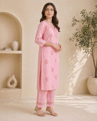 Blush Pink Chikankari Rayon Kurta Set (Without Dupatta)