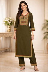 Elegant Green Cotton Kurta Set with Printed Dupatta