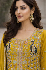Mustard Yellow Hand Embroidered Sharara Set