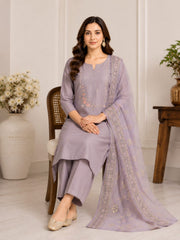 Lavender Roman Silk Handwork Kurta Set with Dupatta