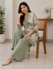 Sage Green Cotton Co-ord Set with embroidery