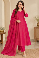 Graceful Rani Pink Roman Shimmer A Line Kurta Set