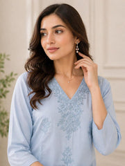 Light Blue Chikankari Rayon Kurta Set (Without Dupatta)