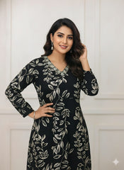 🖤 Black Leaf Print Co-ord Set – Elegant & Effortless
