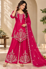 Stunning Pink Embroidered Chinon Kurta Palazzo Set