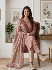 Elegant Pink Printed Cotton Kurta Set with Dupatta