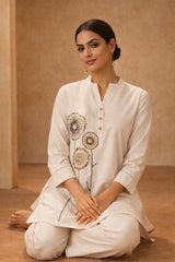 Ivory Cotton Co-ord Set with Thread Embroidery