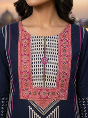 Navy Blue Cotton Printed Kurta Set with Dupatta