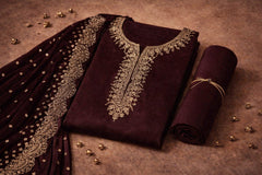 Unstitched Classic Maroon Embroidered Velvet Suit Set